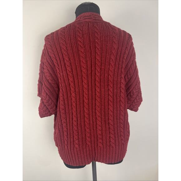 Cold Water Creek Dark Red Chunky Cable Knit Short Sleeve Cardigan Sweater Large - Picture 6 of 8